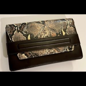Banana Republic Nora Leather Snake pattern Envelope Clutch Brown NWT